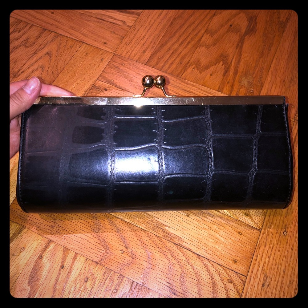 SOLD Black leather clutch